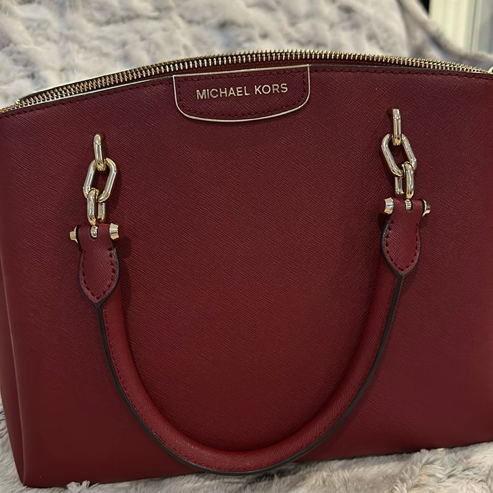 Michael Kors “Rochelle” Deep Wine Red Saffiano Shoulder Bag, Missing strap.